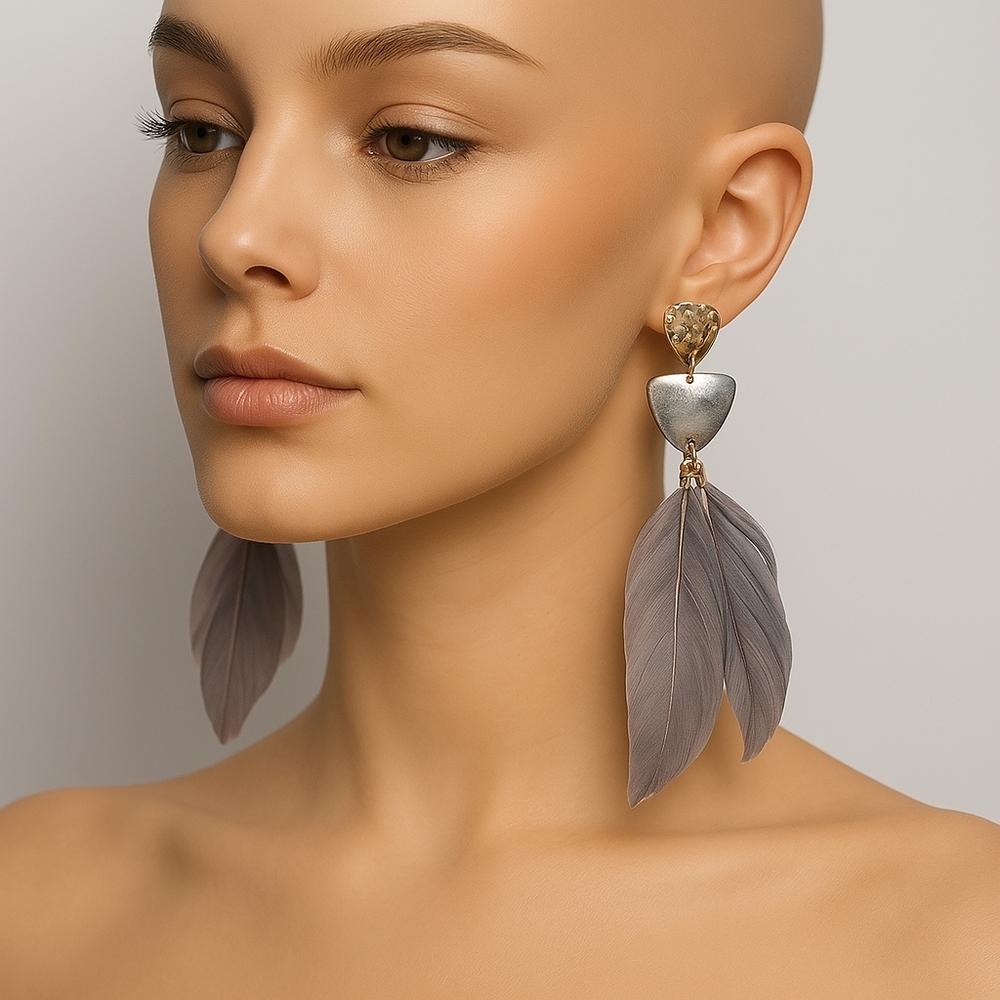 Womenās Two-Tone Feather Drop Dangle Earrings ā 3" Stylish Statement Jewelry